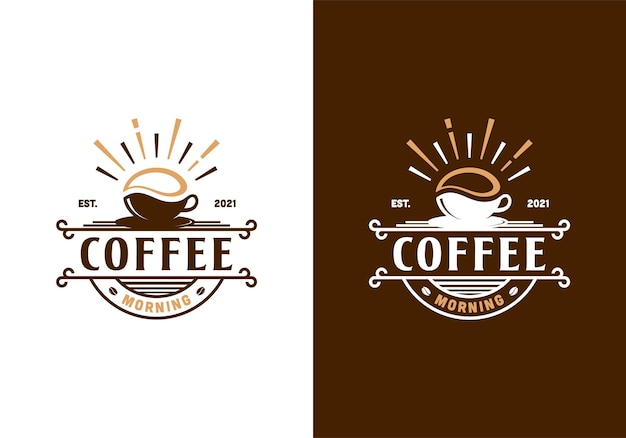 Vector café con concepto de amanecer. mañana de café, plantilla de diseño de ilustración de logotipo de café café