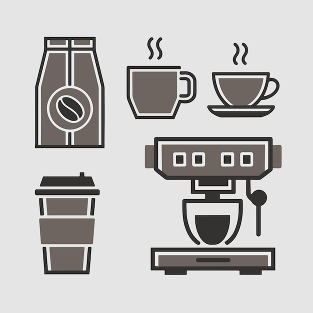 Café en el conjunto de elementos de diseño plano