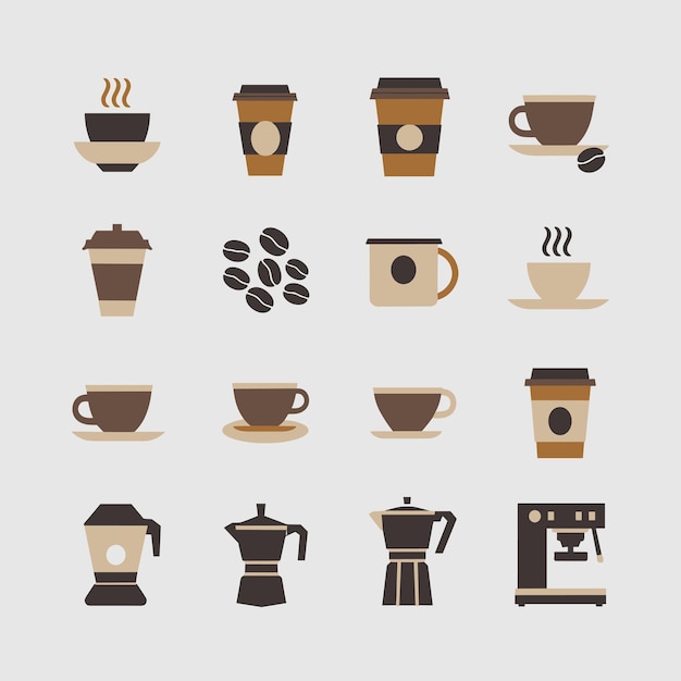 Café en el conjunto de elementos de diseño plano