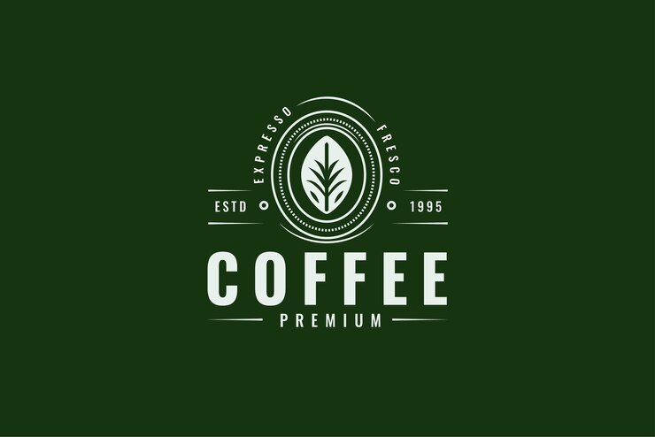Vector café delicioso emblema premium logo sello con hoja
