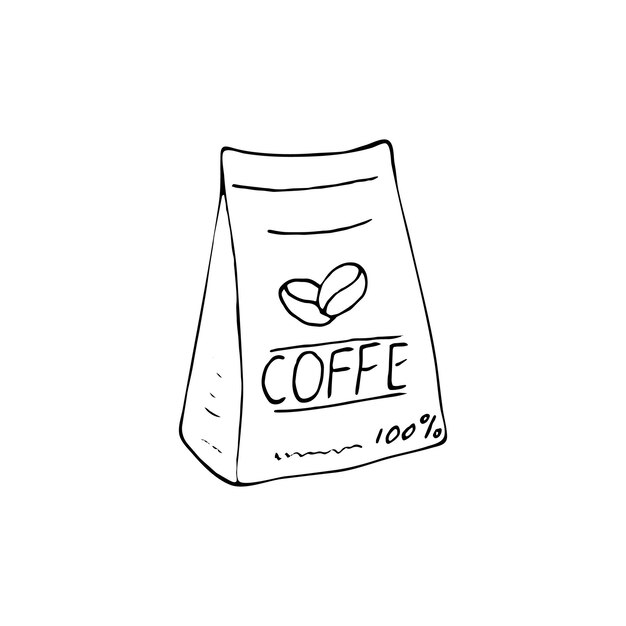 Café dibujado a mano en un paquete simple ilustración vectorial de una bebida aislada sobre fondo blanco