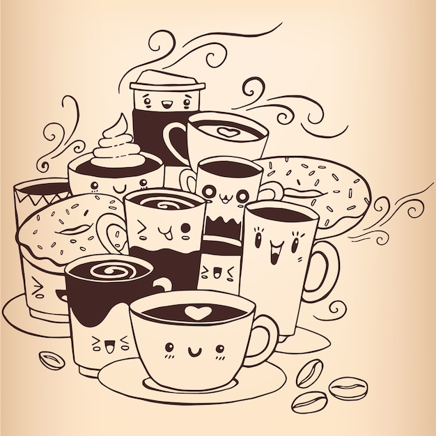 Café doodle vector de boceto dibujado a mano.