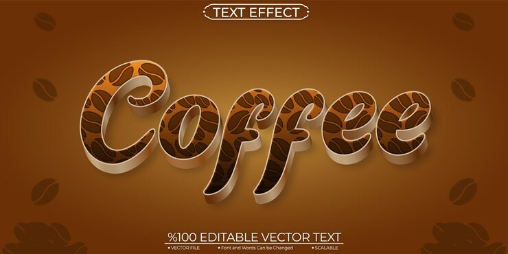 Vector café efecto de texto editable y escalable