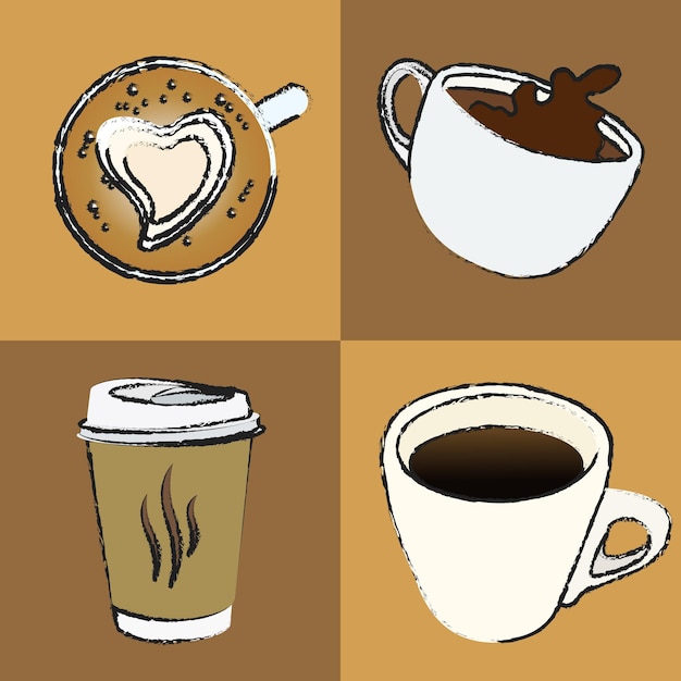 Café elementos bloque patrón vector sin costura sobre fondo marrón