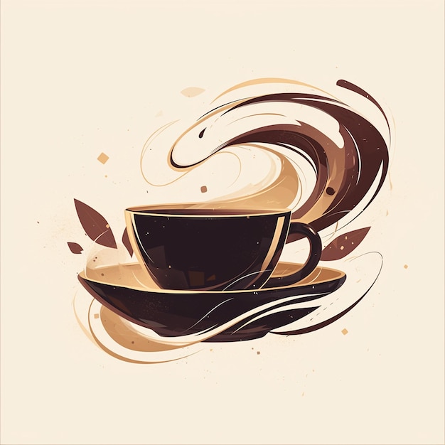 El café espresso rico tiene un aroma audaz al estilo de las caricaturas.