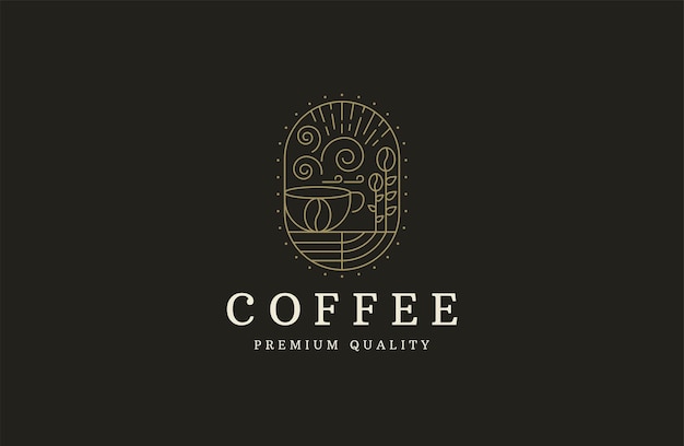 Café con estilo de línea logo icono diseño plantilla vector plano