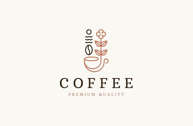 Café con estilo de línea logo icono diseño plantilla vector plano
