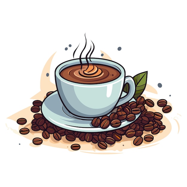 Vector café flotante con frijoles icono de dibujos animados