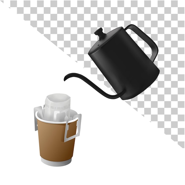 Café por goteo con vector de bolsa de goteo portátil sobre fondo blanco