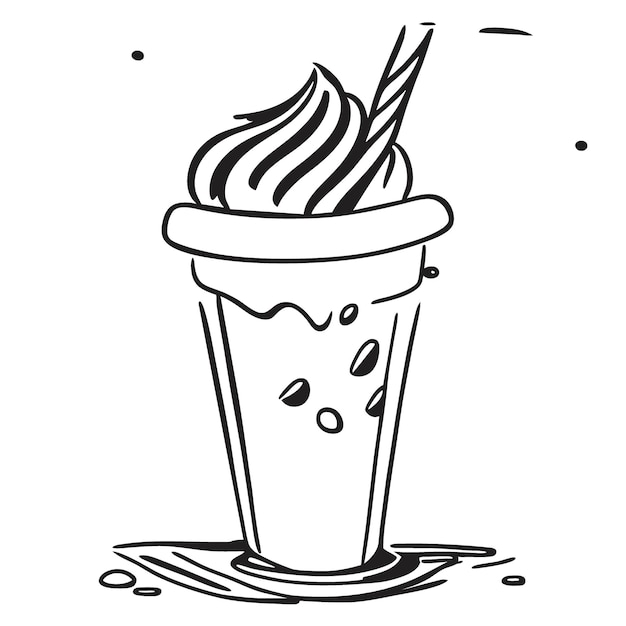 Café helado con helado en doodle vector ilustración doodle línea arte