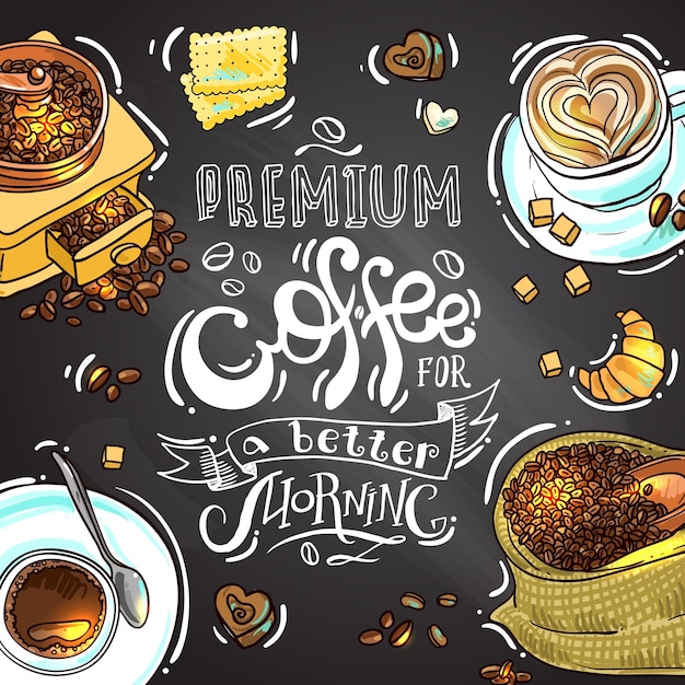 Café hermoso de la ilustración del bosquejo del vector dibujado a mano para su diseño