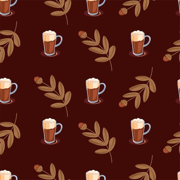 El café y las hojas con un patrón sin costuras