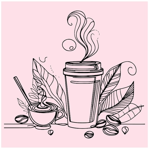 Café para ir Taza de café Dibujo continuo de una línea dibujo de línea dibujo vectorial stock de ilustración