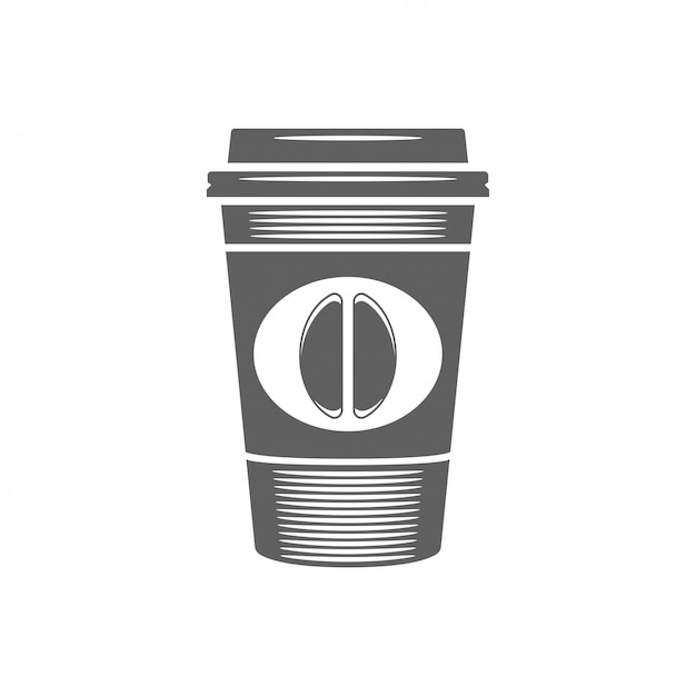 Café para ir taza con la ilustración de vector de frijol. silueta de la taza de café aislada en el fondo blanco.