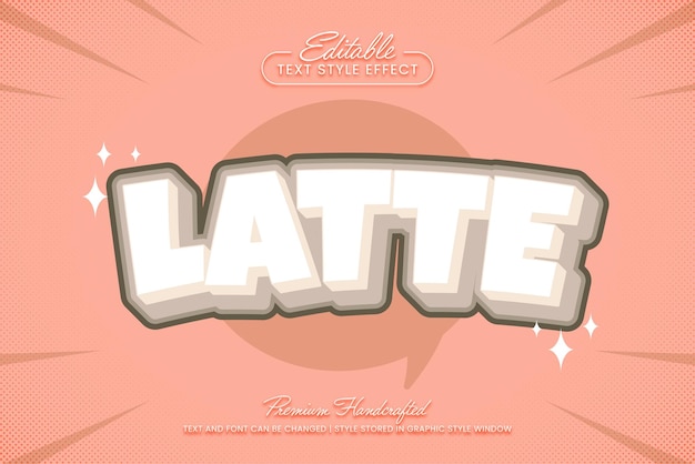 Café latte 3D efecto de texto vectorial estilo gráfico título vectorial editable y plantilla de título
