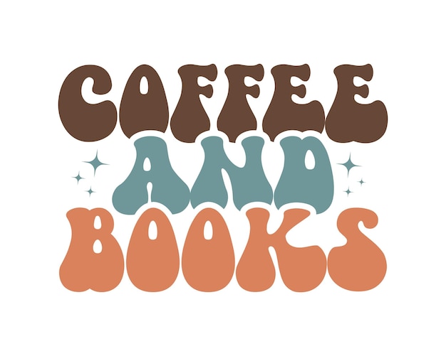 Café y libros Lectura retro tipografía 3D ondulada Vector de sublimación EPS sobre fondo blanco