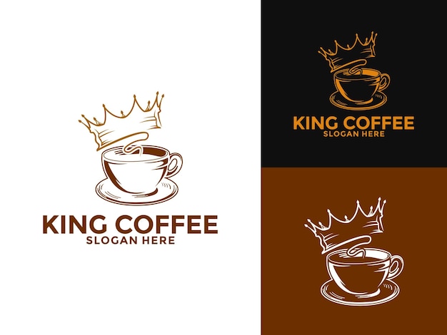 Vector café con logotipo de la corona ilustración vectorial del logotipo del café del rey plantilla de diseño del logotipo de cafetería y cafetería