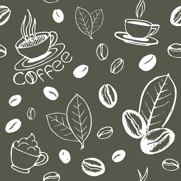 café, mano, dibujado, seamless, patrón