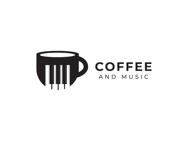 café y música concepto de diseño de logotipo taza ilustraciones