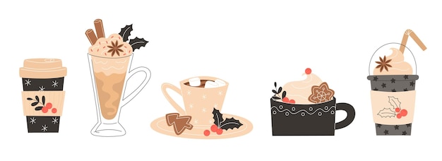 Café de Navidad Set de Bebidas Calientes con Lattes Café Chocolate Caliente Cacao Anís y Pan de Jengibre