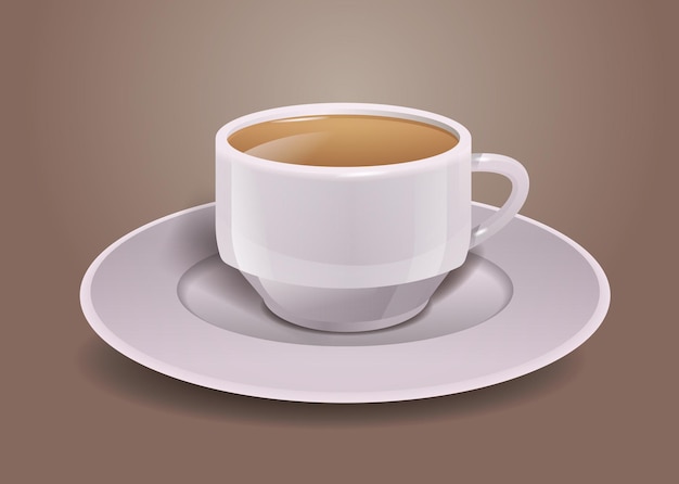 café realista en taza blanca bebida americana caliente ilustración vectorial horizontal