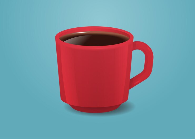 Vector café realista en taza roja bebida caliente americano