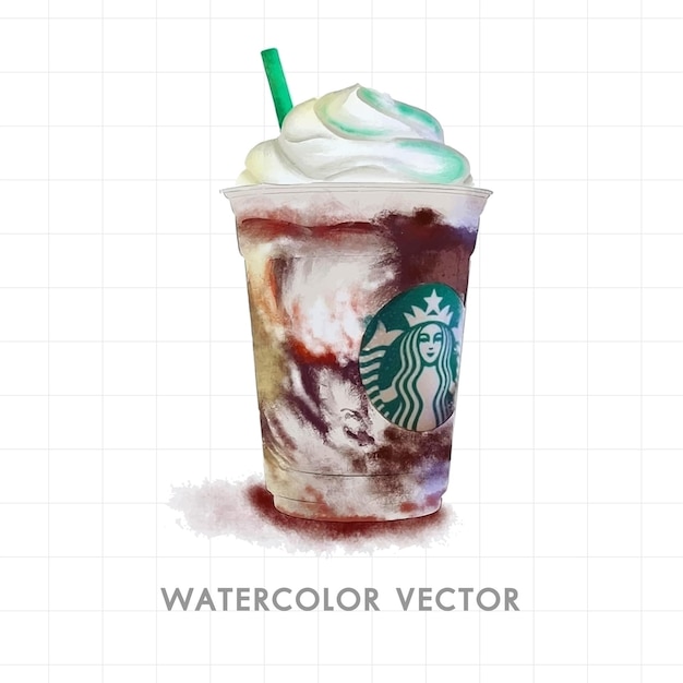 Vector café starbucks pintado con acuarela.