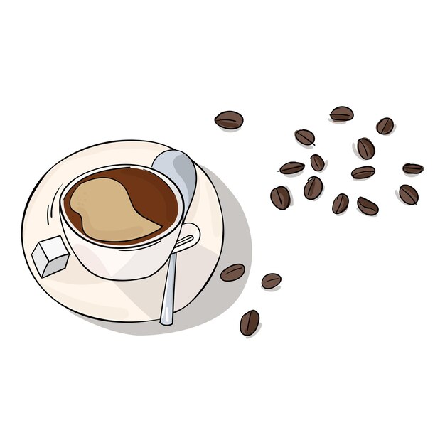 café, en, taza, y, frijoles, vector, ilustración