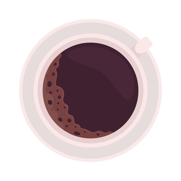 Café en taza objeto vectorial de color semiplano. Bebida caliente. Espresso negro en taza. Elemento realista en blanco. Ilustración de estilo de dibujos animados moderno aislado estilo de vida para diseño gráfico y animación