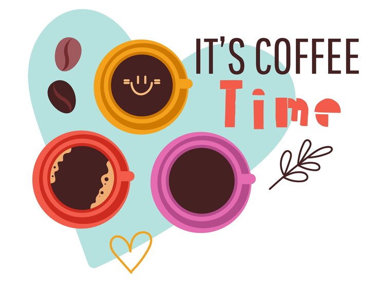 Vector café, té por la mañana, tiempo de desayuno, concepto de diseño gráfico plano vectorial.
