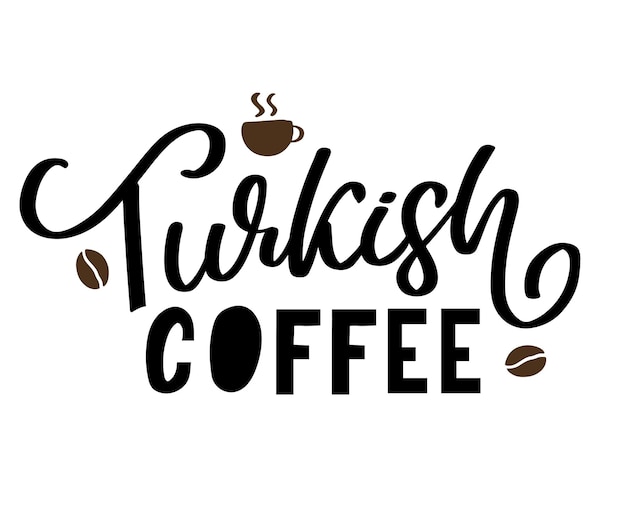 Café turco carta vector logo tipografía signo en blanco y negro cartel publicitario o diseño de plantilla letrero de café de logotipo de letras modernas elementos de diseño ilustración vectorial