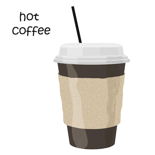 Café en un vaso de plástico con tapa y pajita