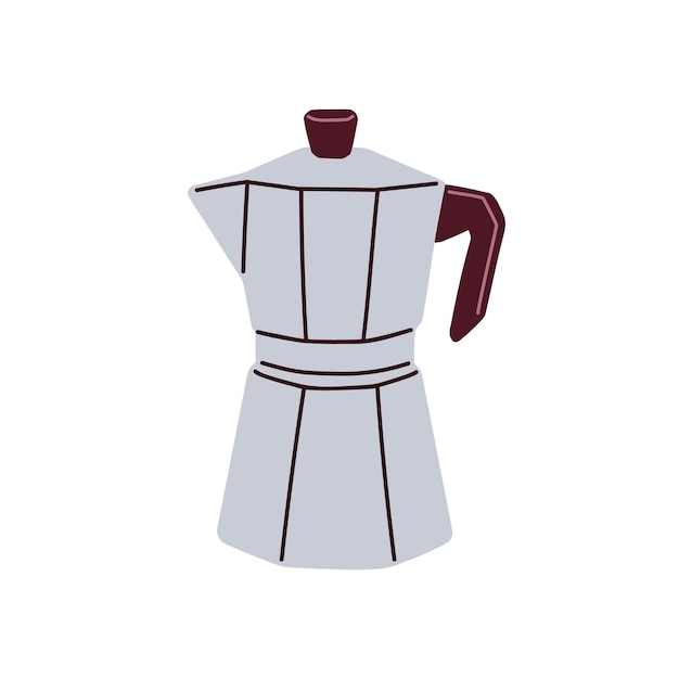 Cafetera de cocina de acero herramienta tradicional para la elaboración de espresso italiano fresco Ilustración vectorial plana aislada sobre fondo blanco