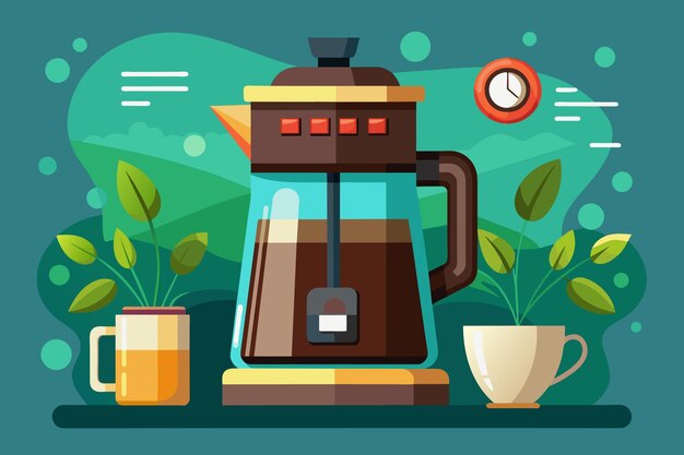 Vector una cafetera con un diseño moderno que prepara un delicioso café con el botón táctil