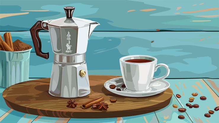 Vector la cafetera eléctrica de moka para el espresso