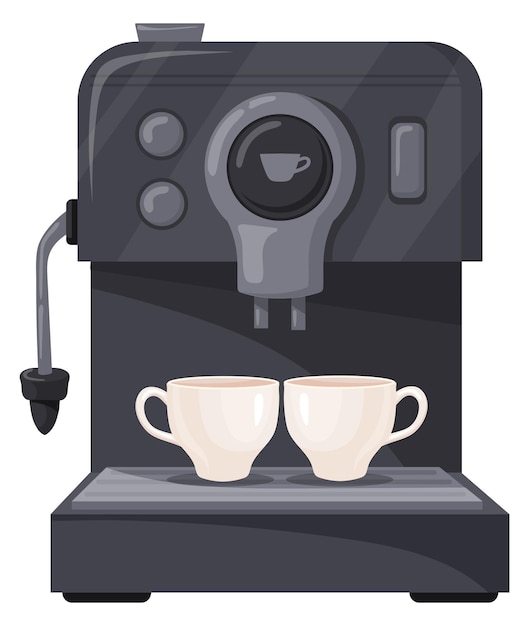 Cafetera espresso con tazas de café Máquina de bebidas calientes aislada sobre fondo blanco