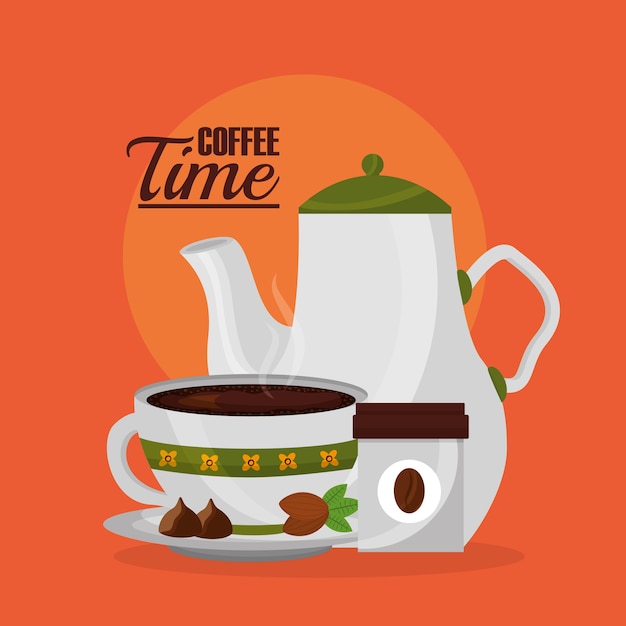 cafetera y flor decorativa en taza