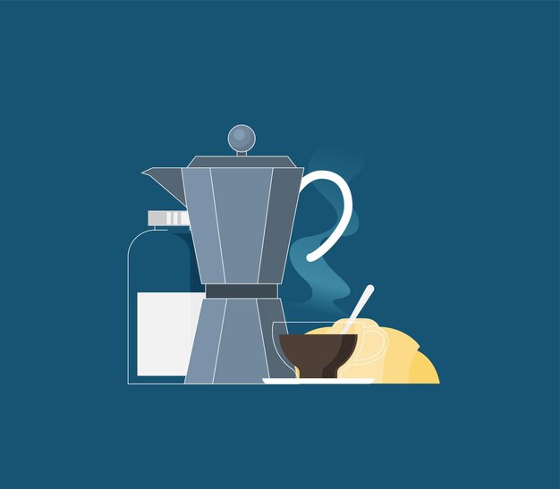 Vector cafetera italiana y taza plana icono plano vector ilustración