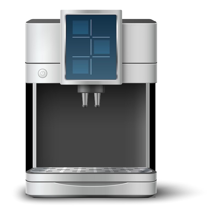 Vector cafetera máquina de espresso realista dispositivo digital de cocina aislado sobre fondo blanco