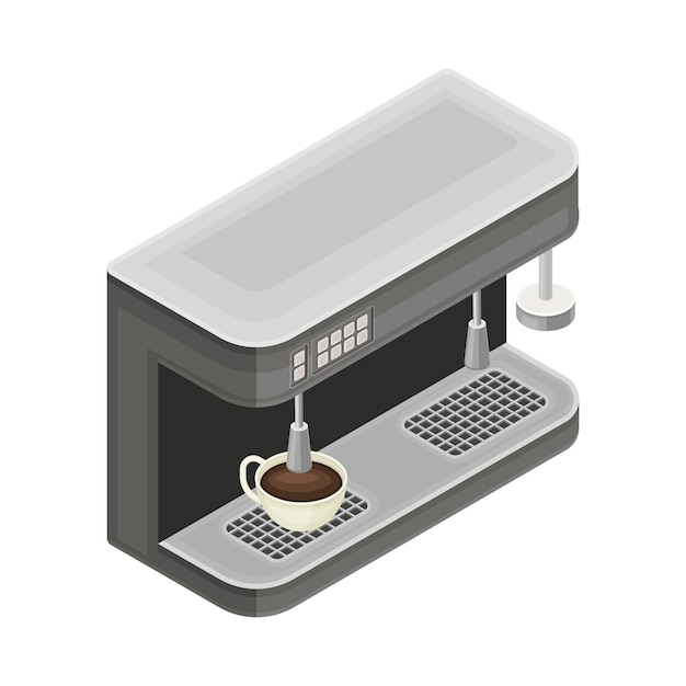 Cafetera o máquina de café como aparato de cocción utilizado para preparar café Ilustración vectorial isométrica