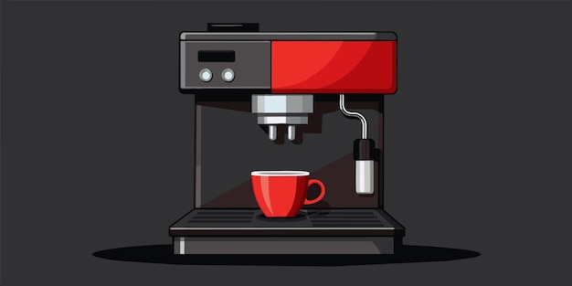 Vector una cafetera roja con una taza de café en la parte inferior