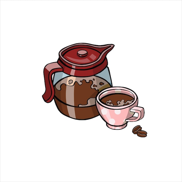 Vector cafetera y taza de café ilustración