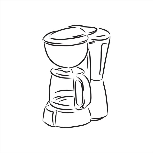 Cafetera con taza Cafetera y taza dibujado a mano sobre fondo blanco Cafetera y taza