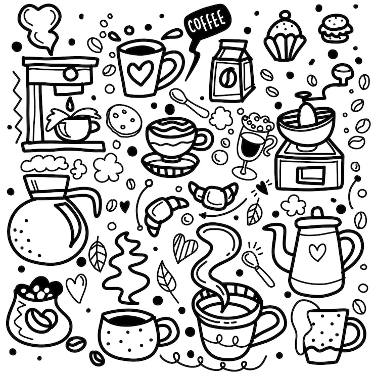 Vector cafetería lindo doodle