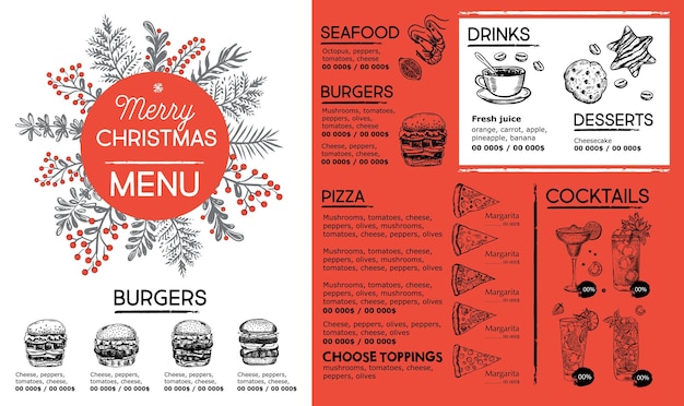 Cafetería con menú navideño. folleto de comida. menú del restaurante. diseño de plantilla.