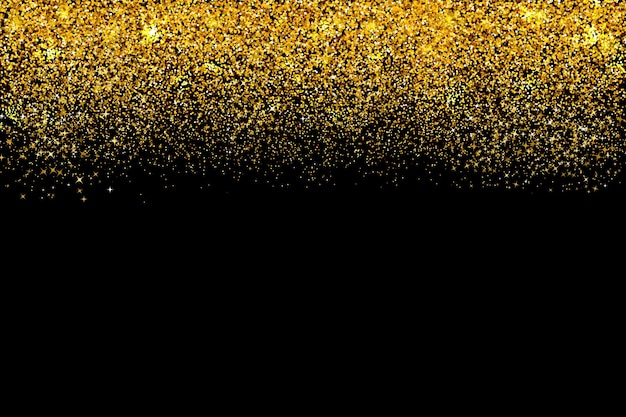 Caída de borde de confeti dorado aislado en negro fondo de vector de polvo de puntos dorados efecto de textura de brillo dorado plantilla fácil de editar para invitaciones tarjetas decoraciones de fiesta papelería de boda