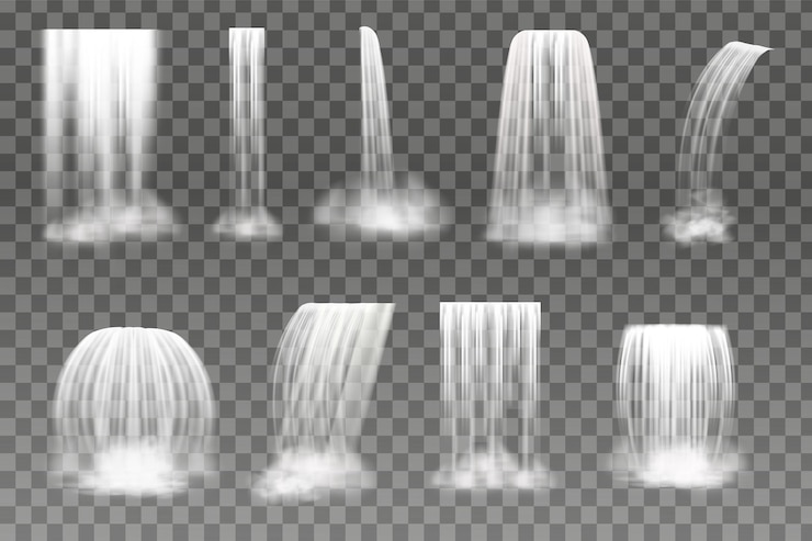 Vector caída de cascada transparente o río.ilustración realista de vector.