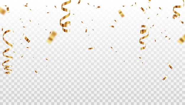 Caída de cintas de confeti dorado vector ilustración aislada Diseño de fondo de celebración