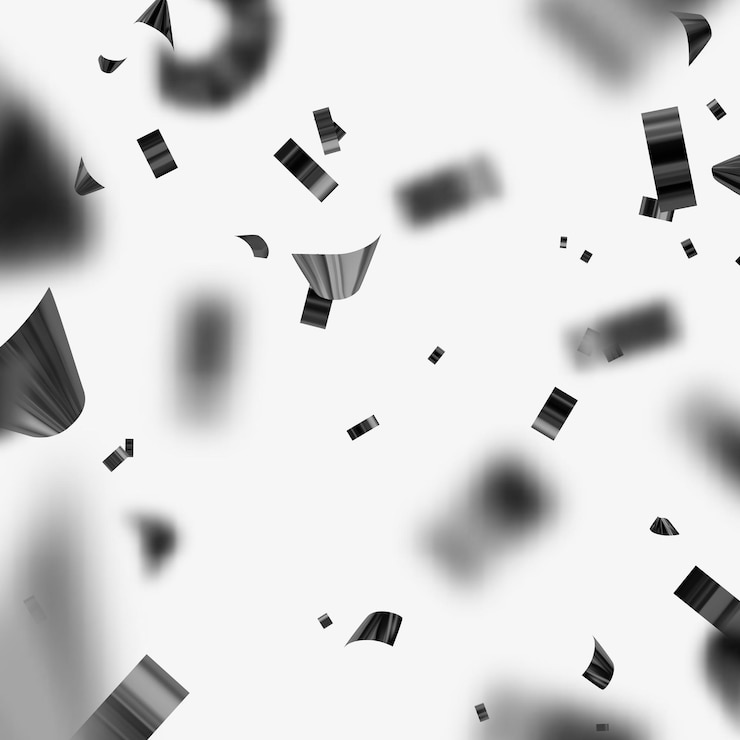 Vector caída de confeti negro brillante aislado sobre fondo blanco. oropel festivo brillante de color oscuro. ilustración vectorial