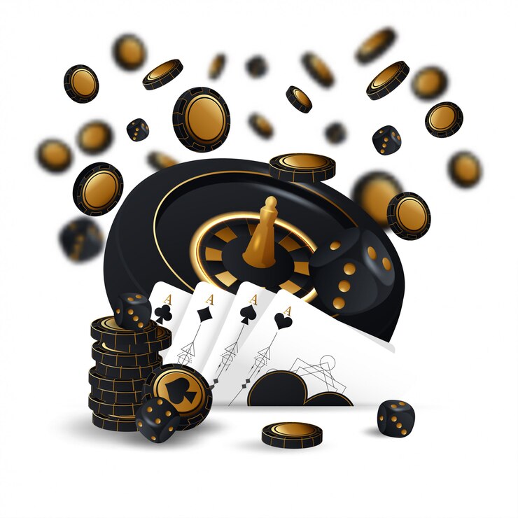 Vector caída de fichas de casino y ases con elementos borrosos.